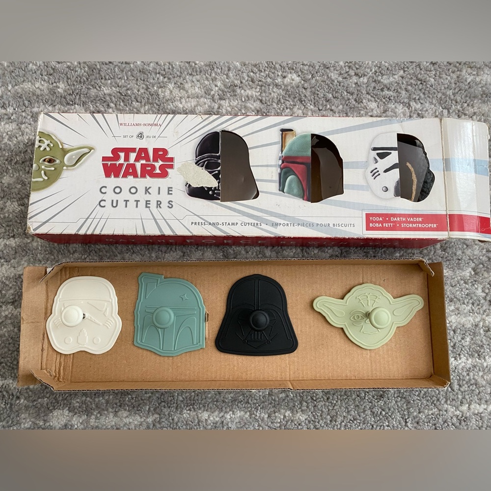 Williams-Sonoma Star Wars stamp cookie cutters with box and recipe